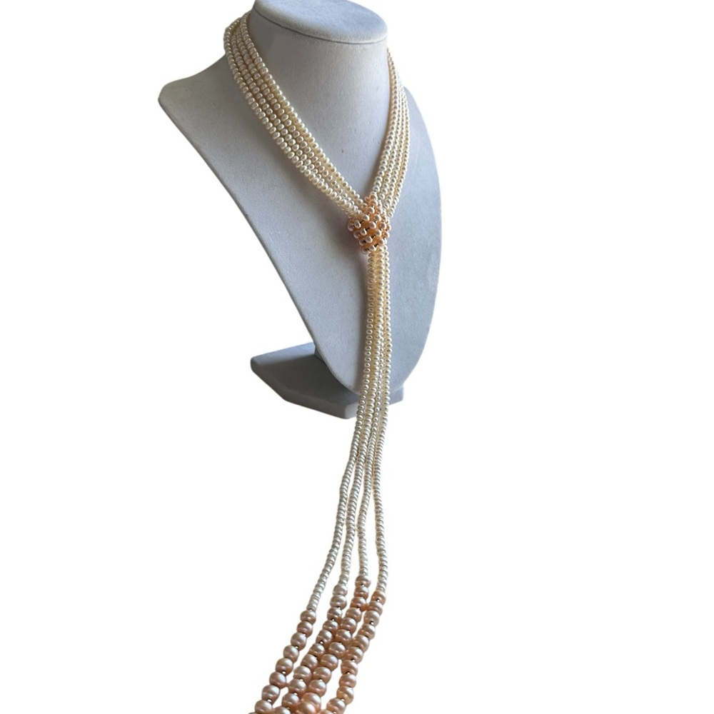 Vintage Danbury Mint Two Tone Elegant Pearl Lariat Necklace Victorian